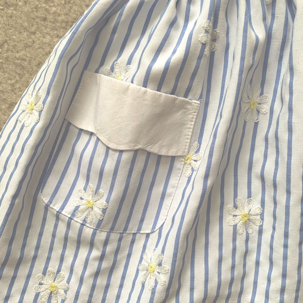 Rare Editions Blue & White Striped Dress With Embroidered Daisies - Picture 4 of 12
